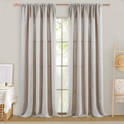Softalker Leinen Gardinen Wohnzimmer modern Vorhang 240 cm Hoch Gardine Schal für Gardinenstange Fertiggardinen für Schlafzimmer Kinderzimmer Tür, küchengardinen,Curtains Living Room,2er Set,Natur