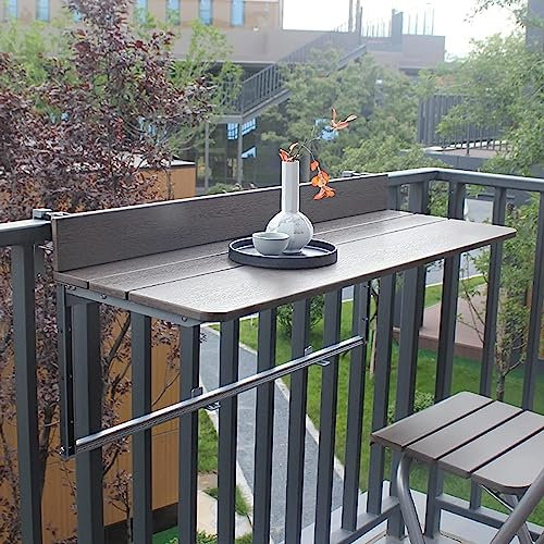 Tavolino pieghevole da balcone per ringhiere, salvaspazio, 60 x 37 cm, perfetto per terrazze e balconi