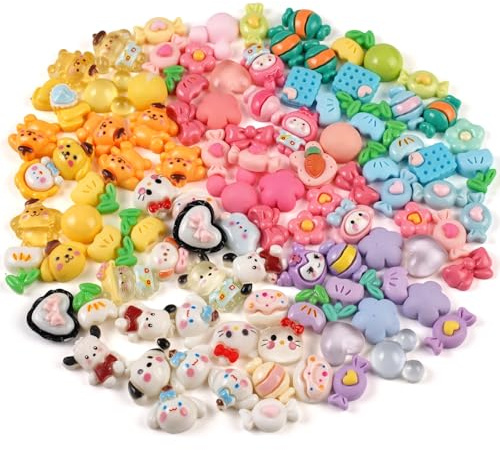100 Pezzi Ornamenti Flatback in Resina Sintetica, Carino Slime Charms Set, Set Misto Cute Slime Charms, Decorazioni in Resina Piatta, per Fai Da Te, Artigianali, Custodia per Telefono, Scrapbooking