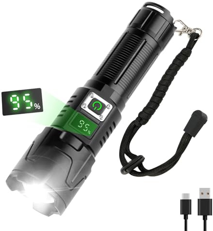 Siuyiu Torch, 2800 High Lumens 3 Light Modes Digital Display LED Flashlight | Torch Rechargeable, Long Range Waterproof Adjustable Focus Torches Led Super Bright, for Pet Walking Camping Emergency Hiking