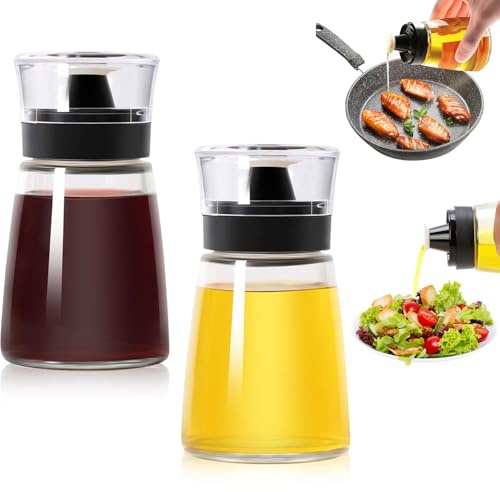 Hnonoxy Set 2 Bottiglia Dispenser per Olio da Campeggio, 160 ml Bottiglie per Olio e Aceto, Bottiglie Vetro a Prova di Perdite, Ben Sigillata, per Cucina da Picnic, Barbecue, Grigliate, Cottura