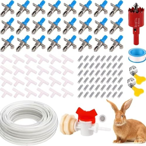 Oniissy Rabbit Water Bottle Dispenser, With Double Spring Nipple Automatic Drinking Fountain, For Breeding Farm Cage Mounted Fresh Water System(24-piece set)