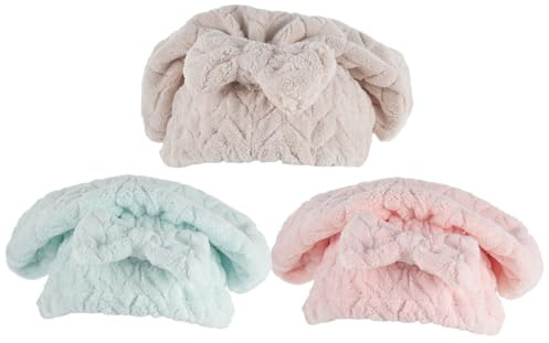 DECOMELODY Saugfähige Haartrockenwickel mit Schleifendesign 3 Stück-pack aus Korallenvlies Zufälliger Stil Weiches Haarhandtuch zum Glätten und Schutz bei Täglicher Haarpflege