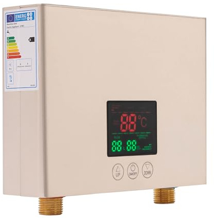 Elektronischer Durchlauferhitze Dusche, Mini-Warmwasserbereiter mit LED Temperaturanzeige, Elektrisch Instant Klein Durchlauferhitzer, für Küche und Badezimmer, Handwaschbecken,Waschbecken
