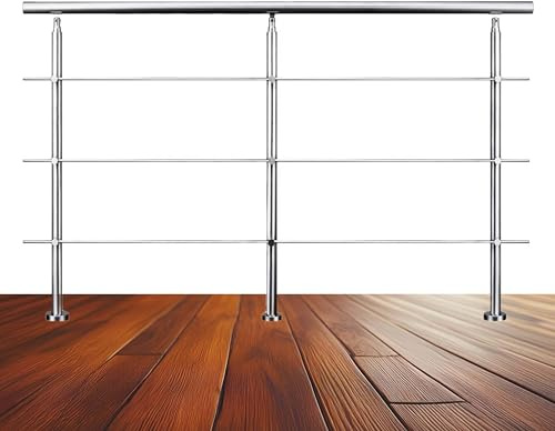 Garde-corps 200cm argenté, 1 main courante, 3 traverses, inox 201, intérieur et extérieur, design moderne - kit complet