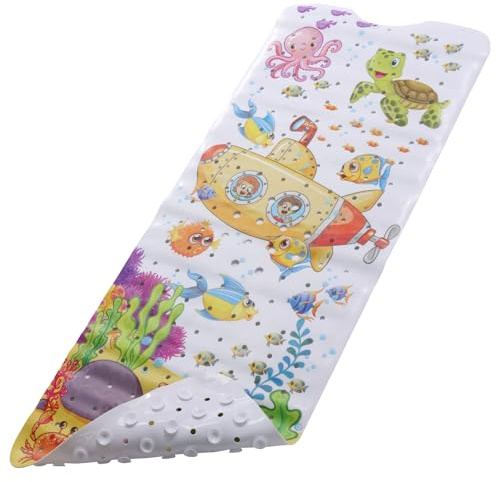 Tappetino per vasca da bagno con animali marini e ventose, antiscivolo, lavabile in lavatrice (A), 100 x 40 cm