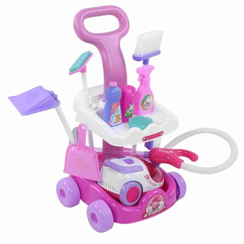 Hamwesh Ensemble de Nettoyage pour Les Enfants pour Les Tout-Petits, 16 Pcs Prétendent Le Nettoyage de avec Un Pinceau à Balais en Chariot et l'aspirateur pour Plus de 3 Ans (Pink)