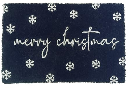 Relaxdays Zerbino in Cocco, Merry Christmas, 60x40, Antiscivolo, Impermeabile, Tappetino per Porta, Blu