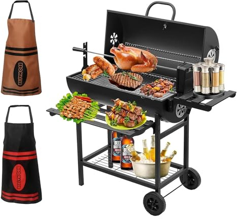 TEENO Barbecue Charbon de Bois,avec Grille de Cuisson XXL,Gants Anti-BrûLures, ThermomèTre,Tiroir à Cendres, éVent RéGlable,Grand Barbecue au Charbon de Bois (with 2*apron and Chicken Gril)