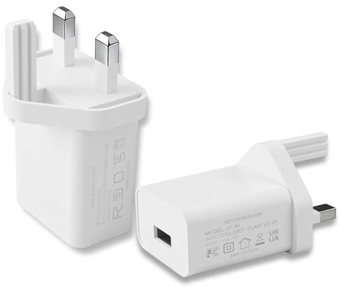 2 Pack 5V 2A USB Plug Adapter UK, 10W Fast USB Wall Charger, Compact 1-Port | Phone Charger Plug for Smartphone, Tablet, Speakers, Mirror Lights, Travel, 100-240V Wide Voltage, White