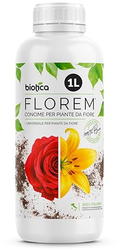 Biotica Florem Concime Liquido per Piante da Fiore 1L | con Estratti Umici da Vermicompost, Amminoacidi e Vitamine, per Fioriture Abbondanti e Prolungate, Colori Intensi e Brillanti