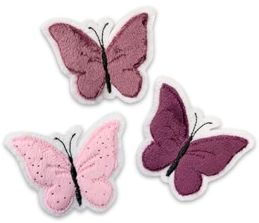 kleine Applikation Schmetterling Rosa Lila Pink Türkis Mädchen Flügel Aufbügler für DIY Schultüte Kissen Kleidung Bügelbild Patch Bügelpatch niedliches Motiv (3 Stück - Vorteilspreis)