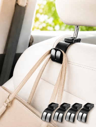 ERABOS PREMIUM Auto Handtaschenhalter - 4er Set | Schluss mit umfallenden Handtaschen | von Polizeibeamten gegründete Marke | drehbar & einklappbar | Auto Organizer für Taschen - Kopfstützenhaken