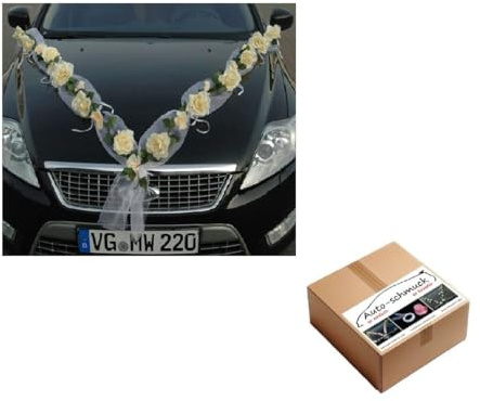 Rosen Girlande Braut Paar Rose Deko Dekoration Autoschmuck Hochzeit Car Auto Wedding ®Auto-schmuck Deko PKW (Rose Orchidee Ecru/Ecru)