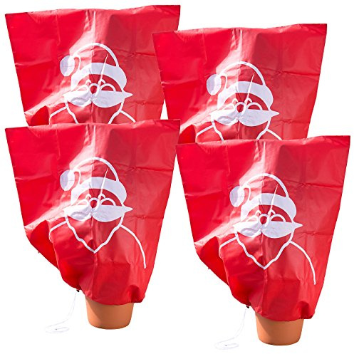 infactory Pflanzenhauben: 4er-Set Winterschutz-Haube Weihnachtsmann für Pflanzen, 110 x 120 cm (Pflanzenhauben Winter, Winterhauben für Pflanzen, Rose)