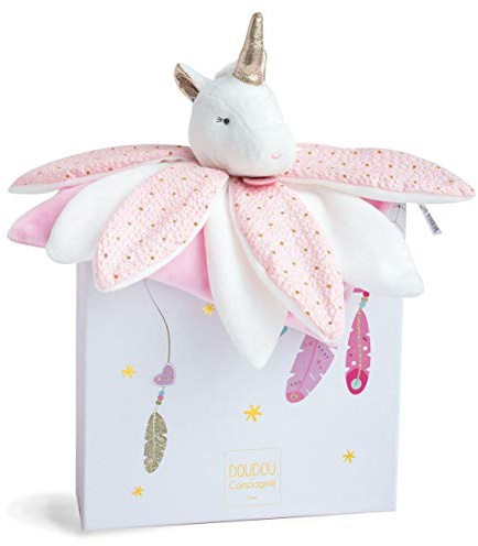 Doudou et Compagnie - Doudou Pétales Attrape-Rêves - Licorne - Boite Cadeau - Rose et Blanc - 26 Cm - Doux - Idée de Cadeau Naissance Fille - Garantie Doudou Perdu - DC3547