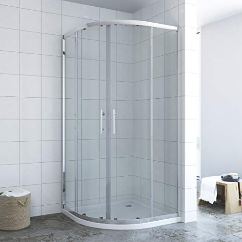 Duschkabine Viertelkreis 90x90 x 185 cm mit Einfaches Rollen Befestigungssystem Schiebetüren Runddusche Duschwand Glas Rund Dusche Schiebetür halbrund aus 6mm ESG Sicherheitsglas Radius 55 cm