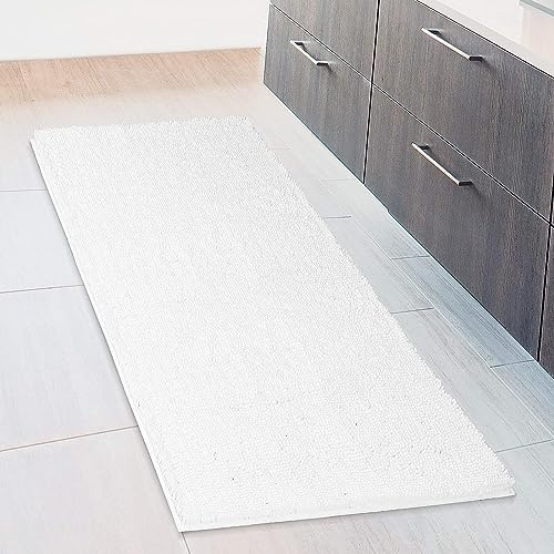 MAYSHINE Chenille-Badematte, rutschfest, saugfähig und maschinenwaschbar, weicher Plüsch-Badezimmerteppich, Weiß, 70 x 120 cm