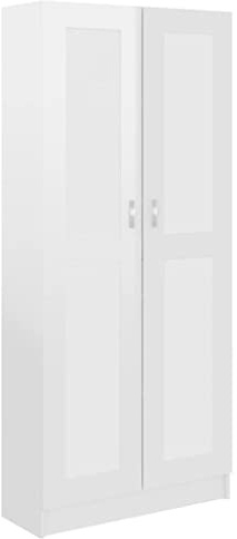 vidaXL Bücherschrank mit 5 Fächern 2 Türen Büroschrank Aktenschrank Bücherregal Schrank Aktenregal Standregal Hochglanz-Weiß 82,5x30,5x185,5cm Holzwerkstoff