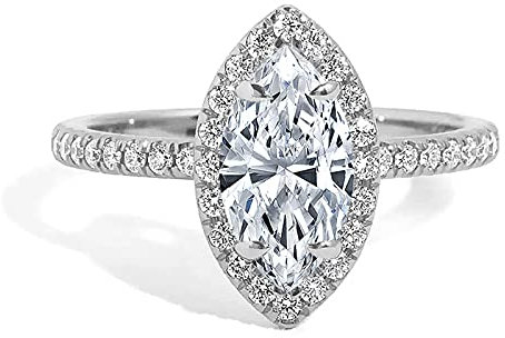BEBEWO Bague de fiançailles en or massif 9ct 14ct 18ct Anneaux de mariage Moissanite 2 carats en forme de marquise, bagues de fiançailles Halo pour femme
