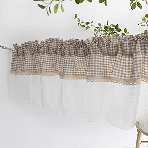 ACMHNC Rideau Court Beige Lin Rideau de Bistrot Semi-Transparent Rideau Brise Bise Style Maison de Campagne Demi Rideau Placard Cuisine 1 Pièce,W x H 150 x 50cm