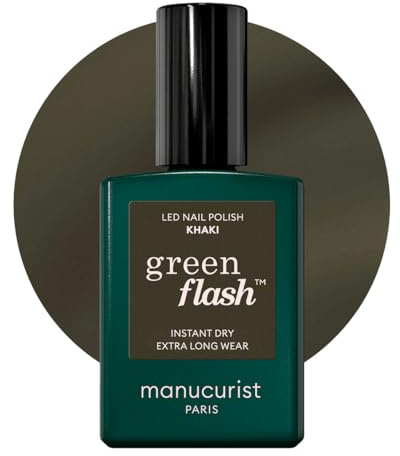 Manucurist – Green Flash gelnagellack – kaki – upp till 84 % ingredienser av naturligt ursprung – 12 fritt nagellack, Made in France – 15 ml flaska