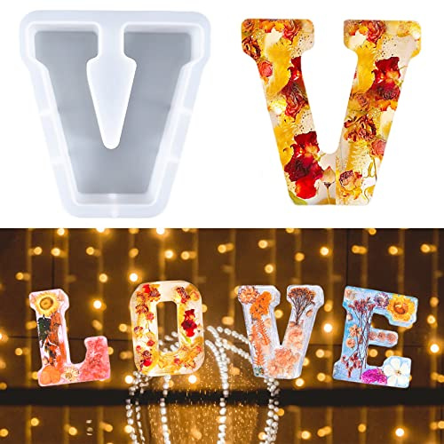 Stampo Per lettere Grandi per resina, Stampo in resina epossidica alfabeto, Stampo per lettere in silicone 3D, Stampo per torta con lettera da A a Z, Stampo per decorazione per feste di compleanno (V)