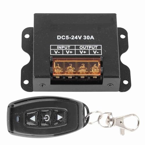 Controller LED Monocolore 12-24V 30A Oscuramento Continuo con Telecomando RF 3 Tasti per Luci MR16 Strisce 5050 Fino a 30m Materiale Ferro Nero Dimensioni 8,5x6,3x2cm