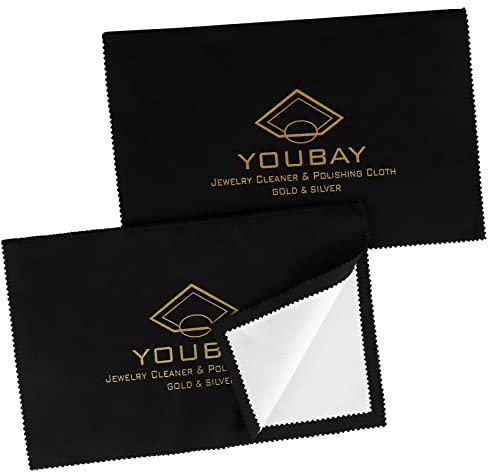 YouBay Lot de 2 chiffons de nettoyage et de polissage pour bijoux de taille professionnelle, 27,9 x 35,6 cm, pour argent sterling, or, laiton, platine, avec chiffon de nettoyage et de polissage (noir,