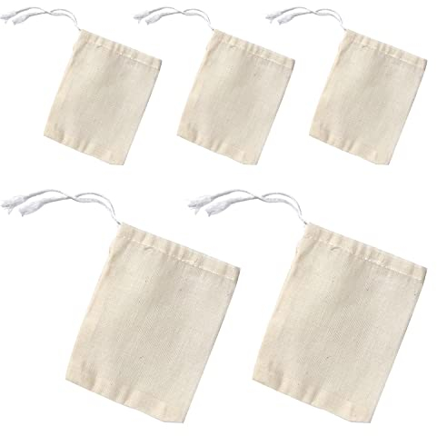 ALLY-MAGIC Muslin Drawstring Bags - Cotton Cloth Reusable Mesh Tea Spice & Coffee Filter Bags - Gift Set of 5