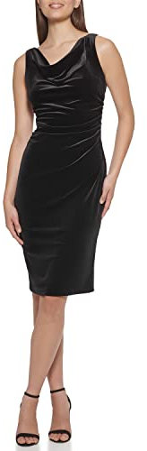 kensie Robe fourreau en velours extensible à col bénitier pour femme, noir, 46