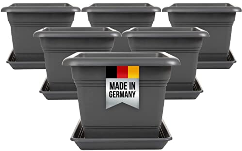 2friends 6er Set Pflanzkübel Groß Außen, Blumentopf Gross 40 * 40cm, Pflanzentopf Blumentopf mit Untersetzer, Pflanzkübel Kunststoff, Blumenkübel Made in Germany, Anthrazit, Model: Ina