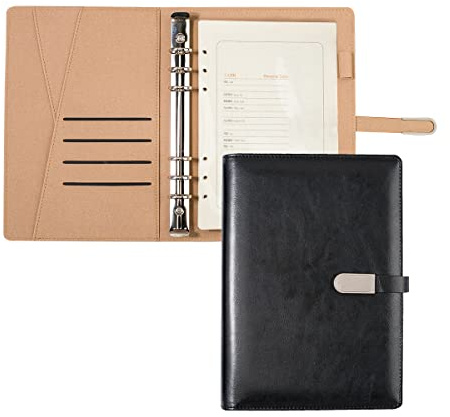 Leder A5 Binder, 6 runde Ringbinder Planer Notebook für A5 Füllpapier - Ringbuchordner - Personal Organizer - Schwarz