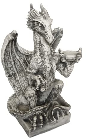 gartendekoparadies.de Drache auf Sockel Steinfigur, 51 cm, 18 kg | Alien Statue, Steinguss, Frostischer für Außenbereich