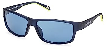 Skechers SE6159 Occhiali da Sole Uomo, Occhiali da Sole Casual Leggeri, Forma Lente Rettangolare, Lenti Polarizzate Fumo, Blu Opaco