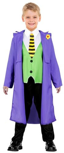Halloween Costume Clown Malvagio Bambini: Giullone Pazzo Vestito Cosplay Carnevale Uniforme Cattiva Viola Gotico Giacca Camicia Pantaloni Set Completo Abito da Horror Frac Feste a Tema (S,4-6 anni)