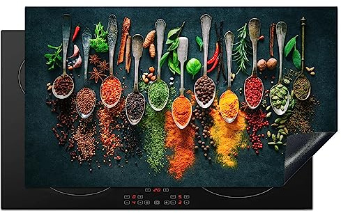 KitchenYeah© Copertura Tappetino Piano Induzione Cucina Coprifornelli | 90x52 cm - Protezione per Piano Induzione Erbe - Spezie - Cucchiai