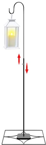 Gisafai Schäferhaken für den Außenbereich, 86,4 cm - 139,7 cm, verstellbar, schwarz, Eisen-Schäferhaken mit Sockel, Vogelfutterstation, Pflanzenständer, Aufhänger zum Aufhängen von Laterne, Windspiel,