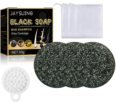 3 Pcs Soap Cover Bar Shampoo Grey Coverage Natural Grey Hair Removal Soap Sapone Per Capelli Grigi Gray Hair Coverage Soap Hair Darkening Shampoo Bar Con Schermo a Bolle d'Aria Spazzola Per Massaggi