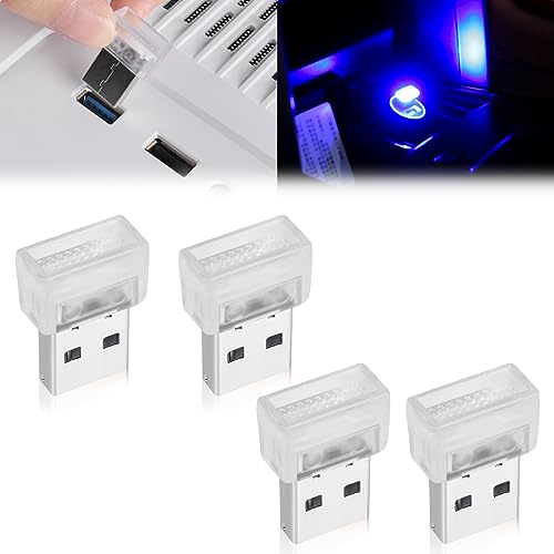 URAQT Car Ambient Lighting, 4 Pcs Mini 7 Colors Gradient LED Interior Light, Plug-in 5V Atmosphere Lights for Cars, Laptops, USB Sockets, Night Lights and Extra USB Plugs Decoration