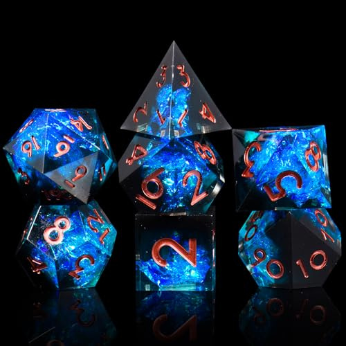 ORUZA 7 Stück Polyedrische Würfel Set DND Würfel D4 D6 D8 D10 D% D12 D20 Handgefertigt Kunstharz Würfel für Dungeons and Dragons RPG MTG Pathfinder Rollenspiele Spielwürfel