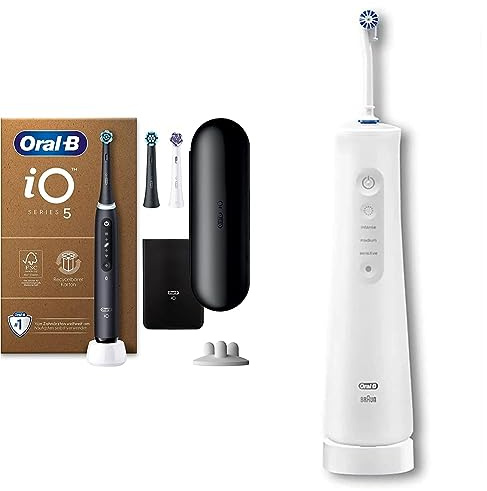 Oral-B iO Series 5 Plus Edition Elektrische Zahnbürste & AquaCare 6 Kabellose Munddusche, 3 Ersatzdüsen, Zahnzwischenraumreiniger
