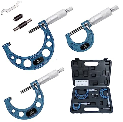 HDLNKAK Outside Micrometer Set, 0-3 Machinist Micrometer, 3 Pcs Machinist Tool Set, 0.0001 Graduation Micrometer Set, Alloy Precision Micrometer, Micrometer Standard Set with Case