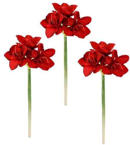 Flair Flower Kunst-Stielblume Amaryllis künstlich naturgetreue Blüte Seidenblume Textilblumen Hochzeitsdekoration Gefälschte Blumen Zweig Tischdeko Winterdeko Floristik, Rot, 65x18x12 cm, 021113R