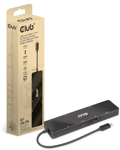 Club 3D 6-in-1 Dual Displays Portable Dock withUSB Type-C Video 4K60Hz -PD Video/Analog