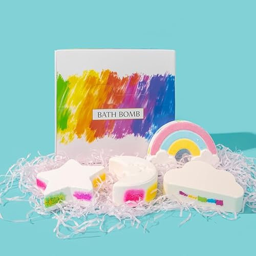 HEPYLAIFU badekugeln Kinder Bunte Badebomben Kinder Mond-Regenbogen-Wolken-Stern-Badekohl natürlichen Extrakten, sanft entspannend (Color : 4pc, Size : 100g/pc)