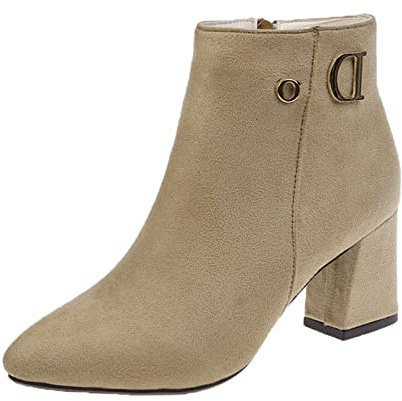 LOIJMK Bottes Femme Fermeture Éclair Latérale Bottines Grande Taille Low Tube Talon Haut Talon Épais Bottes Femmes Talon Compensé 43, Y3 Kaki, 42 EU