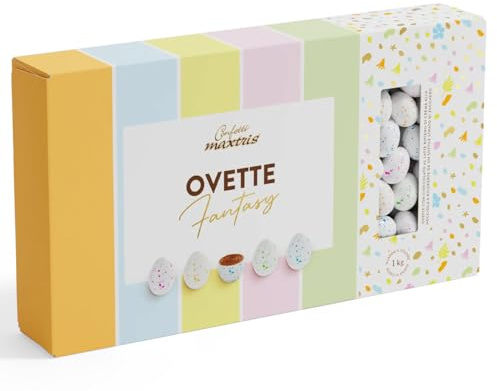 Ovette di cioccolato al LATTE e pasta di NOCCIOLA, colori marbled, in scatola da 1 kg