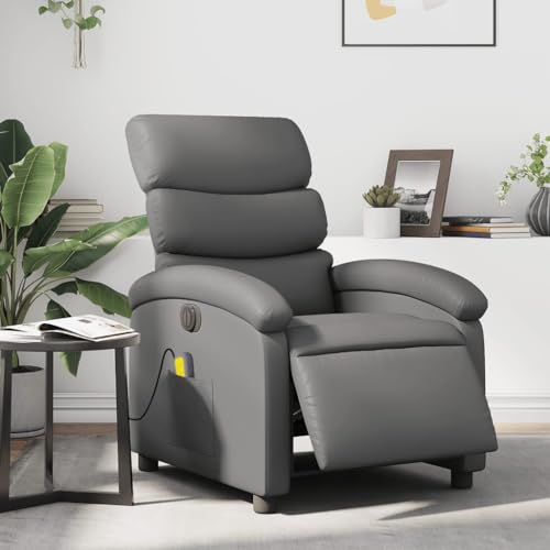 Gecheer Massagesessel Elektrisch, Verstellbar Fernsehsessel Relaxsessel Ruhesessel Liegesessel TV Sessel Massagefunktion Polstersessel Relaxliege Wohnzimmersessel Relaxsofa Grau Kunstleder