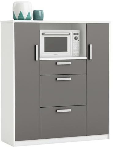 Miroytengo Mueble Auxiliar De Cocina Mueble Microondas Flavor Color Blanco Y Gris 116x132 cm